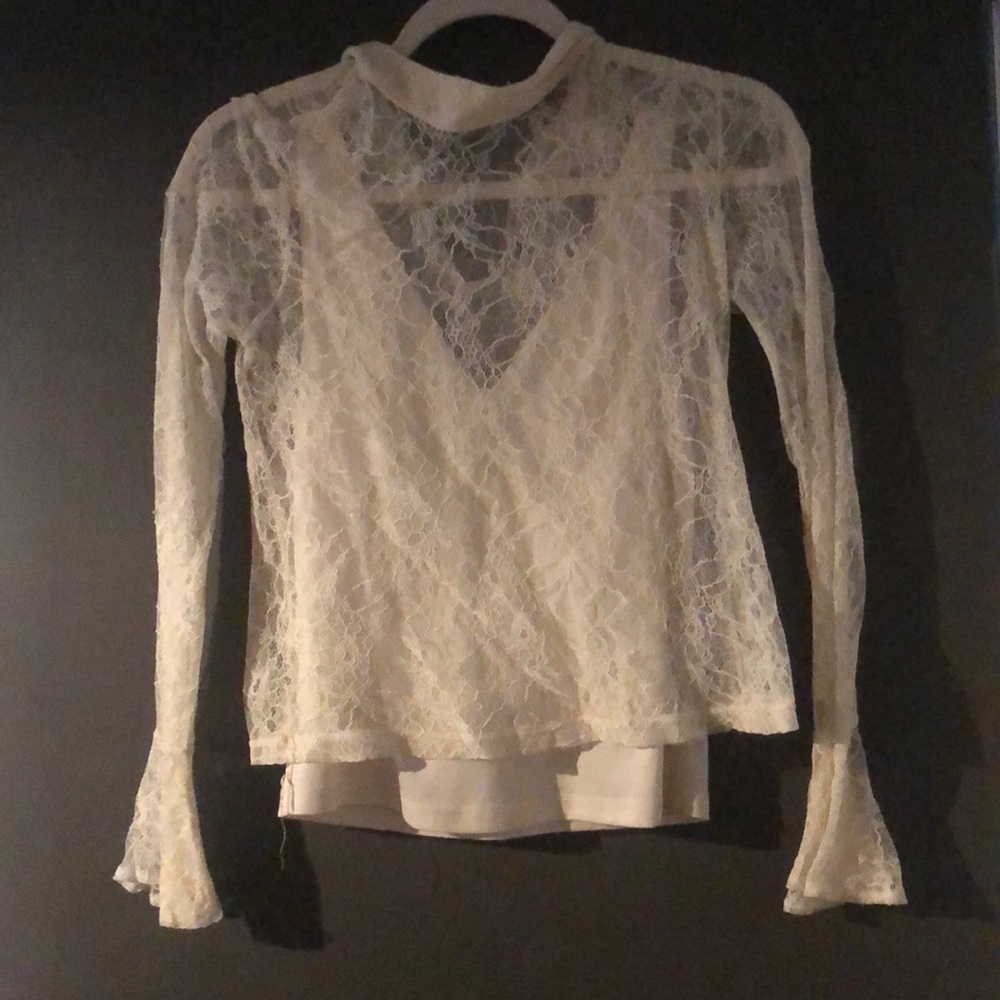 Lace high neck blouse with satin attached undertop
